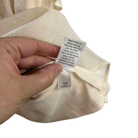 Romantic‎ Chic Shimmer Blouse Lauren Conrad Cream Mock Neck XL - Picture 7 of 7